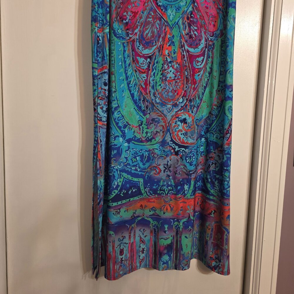 Chico’s Colorful Paisley Maxi Skirt Size 2 Side Slit Boho - Picture 2 of 8